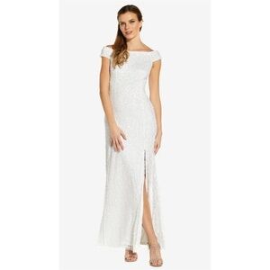NWT Adrianna Papell Beaded Off the Shoulder Mermaid Gown in Ivory